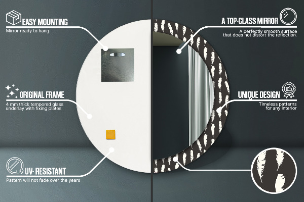 Oglinda rotunda rama cu imprimeu Pene