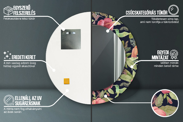 Oglinda rotunda rama cu imprimeu Flori de hibiscus