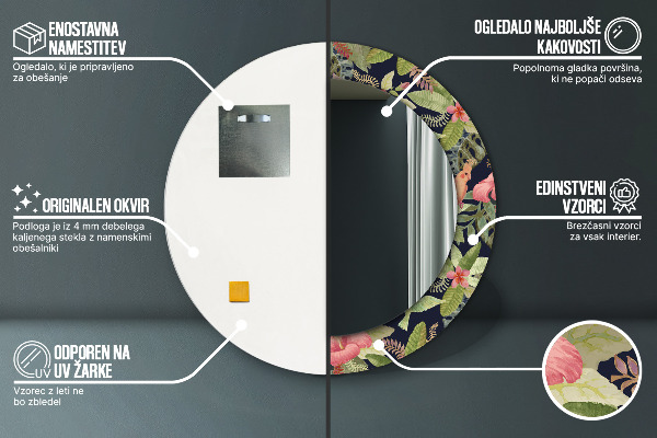 Oglinda rotunda rama cu imprimeu Flori de hibiscus