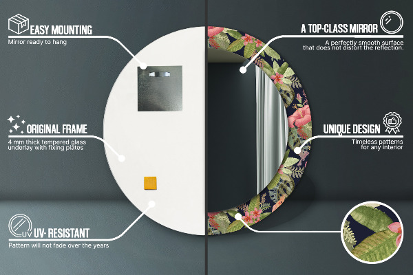 Oglinda rotunda rama cu imprimeu Flori de hibiscus