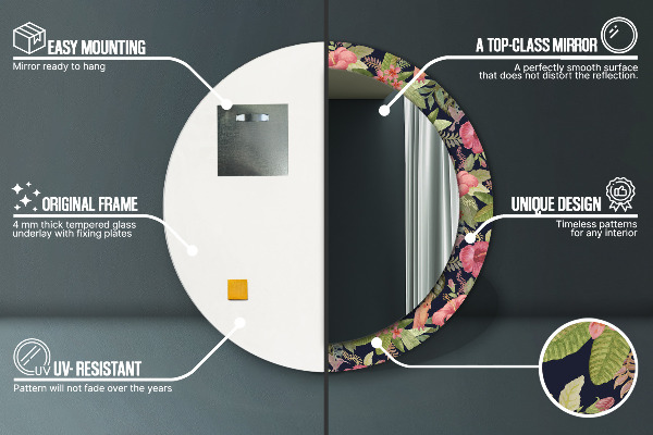 Oglinda rotunda rama cu imprimeu Flori de hibiscus