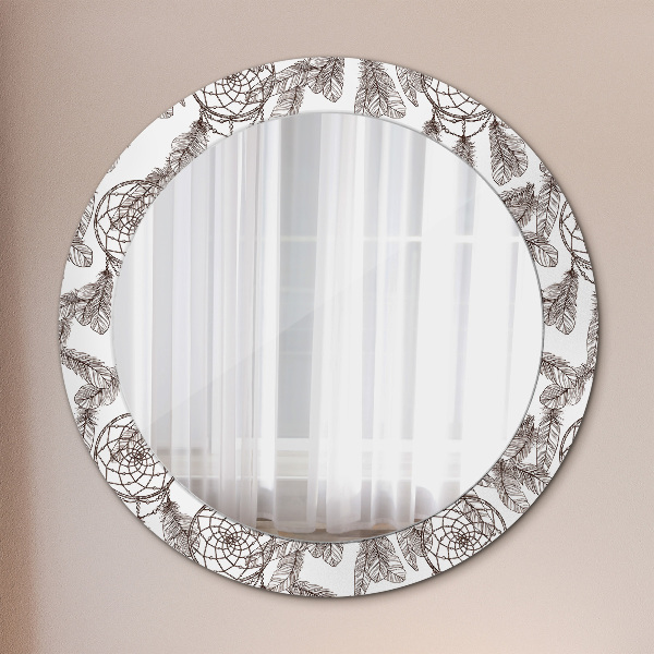 Oglinda rotunda rama cu imprimeu Pene de vis
