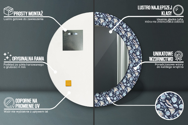 Oglinda rotunda rama cu imprimeu Model boho
