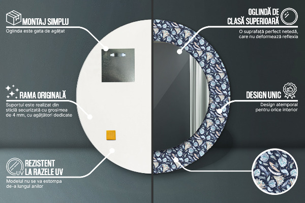 Oglinda rotunda rama cu imprimeu Model boho