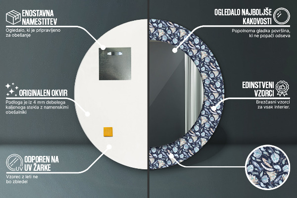 Oglinda rotunda rama cu imprimeu Model boho