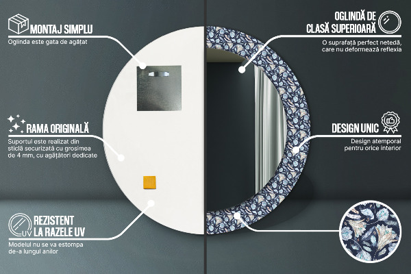 Oglinda rotunda rama cu imprimeu Model boho