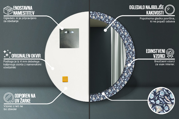 Oglinda rotunda rama cu imprimeu Model boho