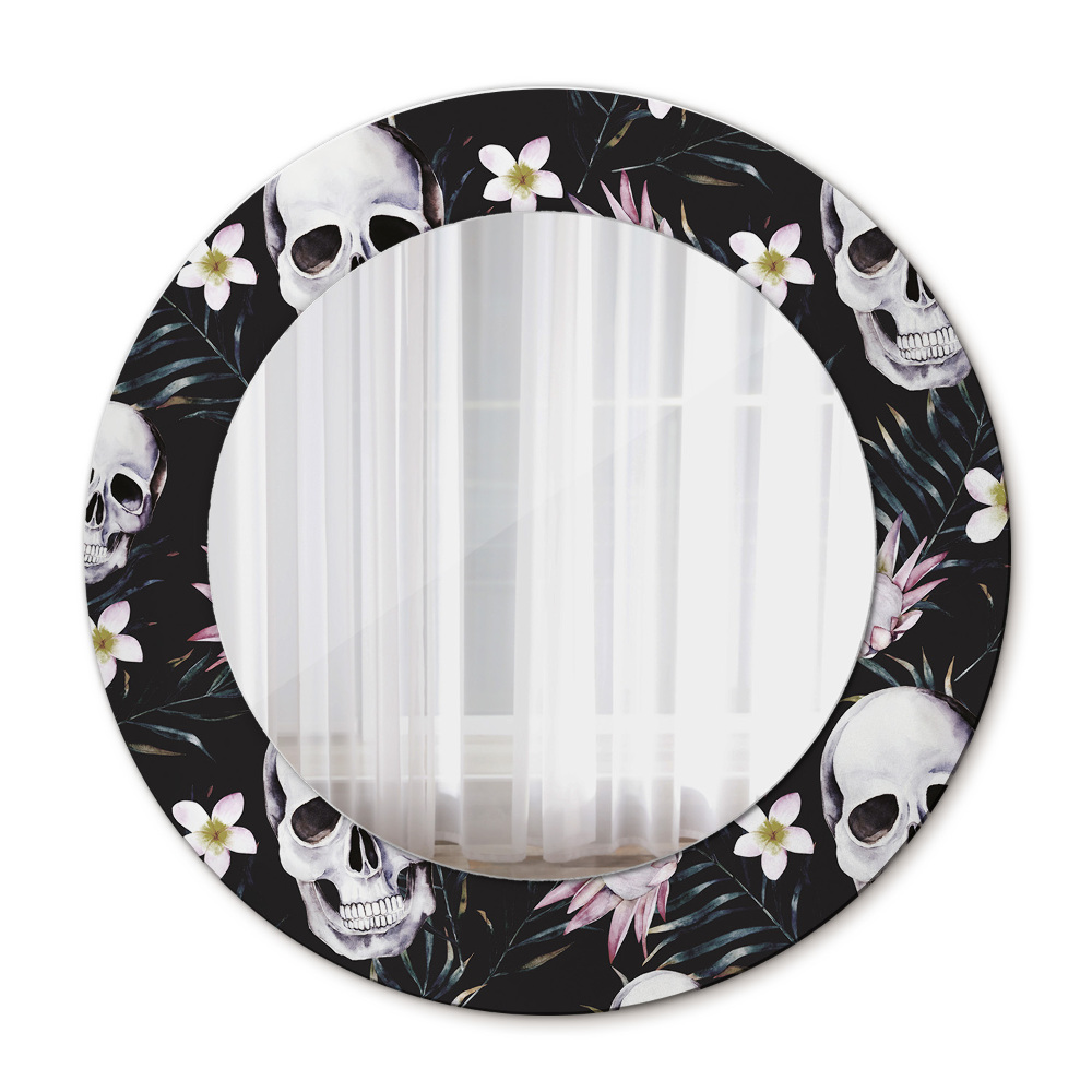 Oglinda rotunda rama cu imprimeu Flori de craniu