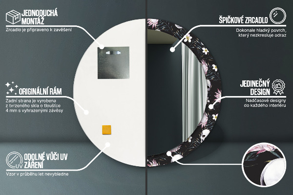 Oglinda rotunda rama cu imprimeu Flori de craniu