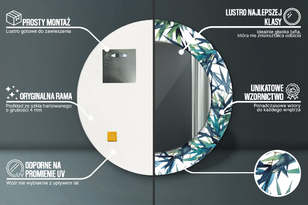 Oglinda rotunda rama cu imprimeu Palmieri albaștri