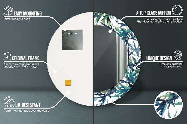 Oglinda rotunda rama cu imprimeu Palmieri albaștri