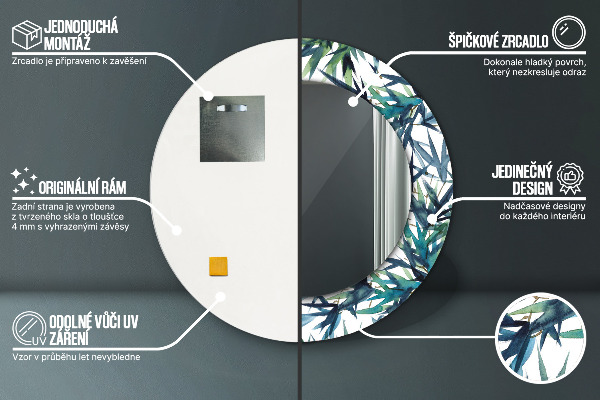 Oglinda rotunda rama cu imprimeu Palmieri albaștri