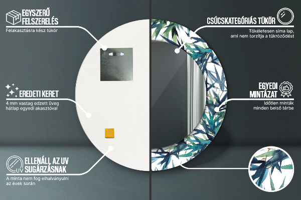 Oglinda rotunda rama cu imprimeu Palmieri albaștri