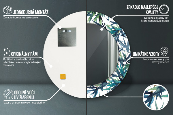 Oglinda rotunda rama cu imprimeu Palmieri albaștri