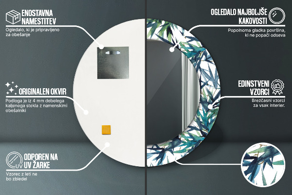 Oglinda rotunda rama cu imprimeu Palmieri albaștri