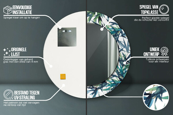 Oglinda rotunda rama cu imprimeu Palmieri albaștri