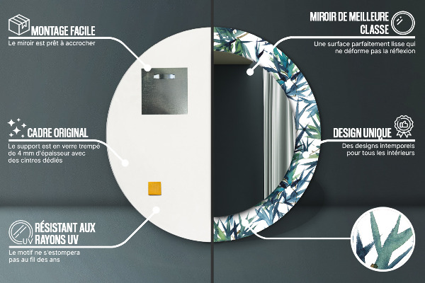 Oglinda rotunda rama cu imprimeu Palmieri albaștri