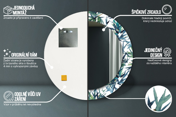 Oglinda rotunda rama cu imprimeu Palmieri albaștri