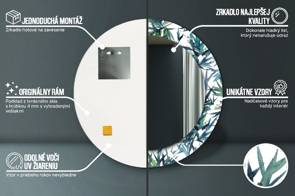 Oglinda rotunda rama cu imprimeu Palmieri albaștri