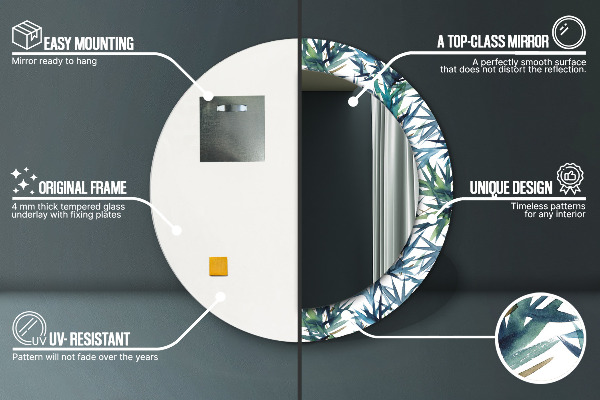 Oglinda rotunda rama cu imprimeu Palmieri albaștri