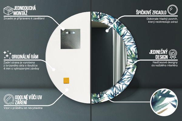 Oglinda rotunda rama cu imprimeu Palmieri albaștri