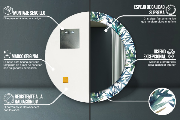 Oglinda rotunda rama cu imprimeu Palmieri albaștri