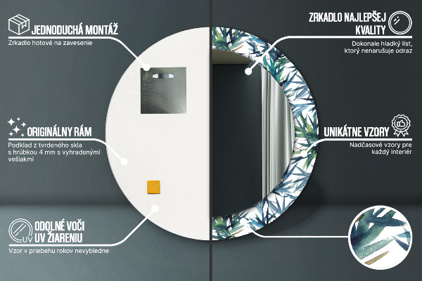 Oglinda rotunda rama cu imprimeu Palmieri albaștri