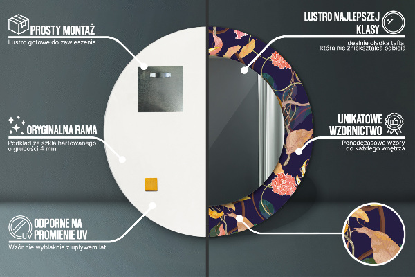 Oglinda cu decor rotunda Plante de acuarelă