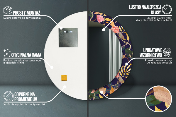 Oglinda cu decor rotunda Plante de acuarelă