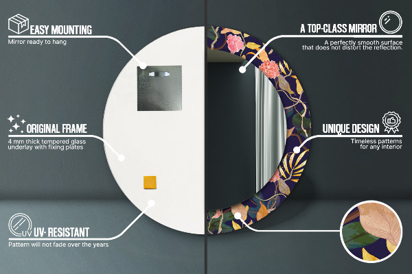 Oglinda cu decor rotunda Plante de acuarelă