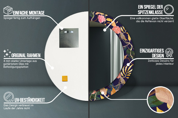 Oglinda cu decor rotunda Plante de acuarelă