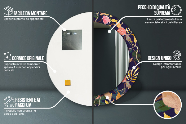 Oglinda cu decor rotunda Plante de acuarelă