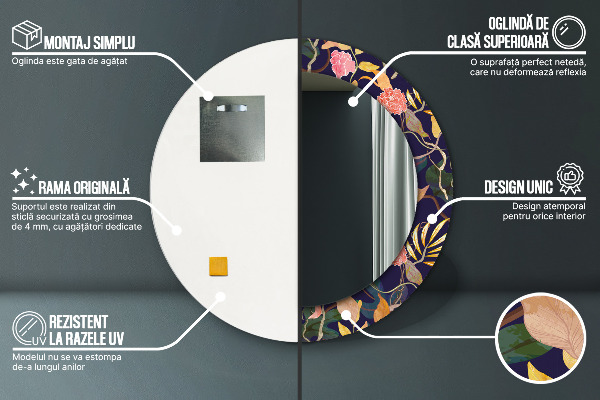 Oglinda cu decor rotunda Plante de acuarelă