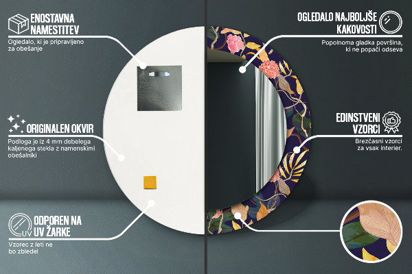 Oglinda cu decor rotunda Plante de acuarelă