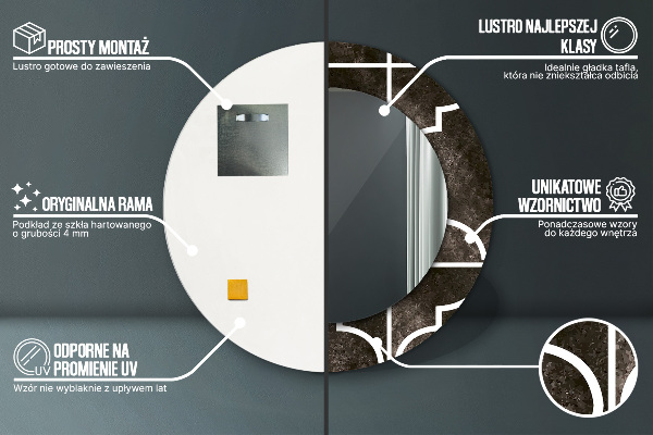 Oglinda rotunda rama cu imprimeu Placi antice