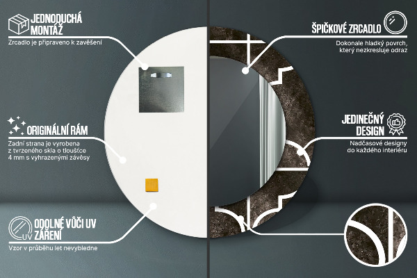 Oglinda rotunda rama cu imprimeu Placi antice