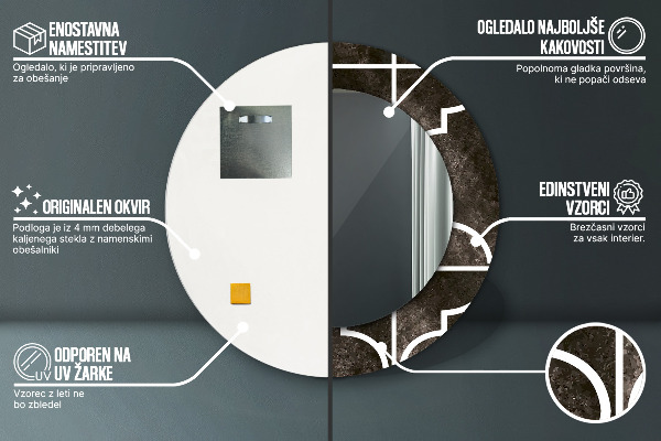 Oglinda rotunda rama cu imprimeu Placi antice