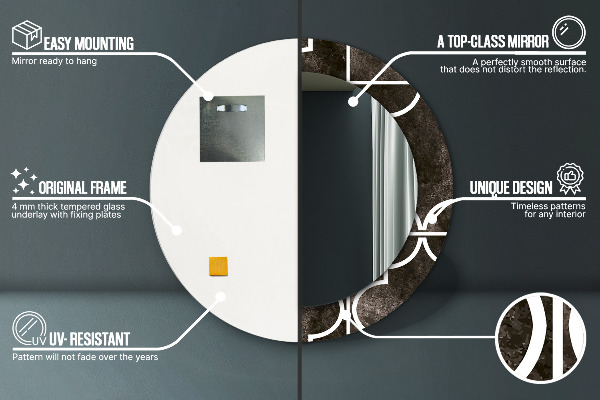 Oglinda rotunda rama cu imprimeu Placi antice