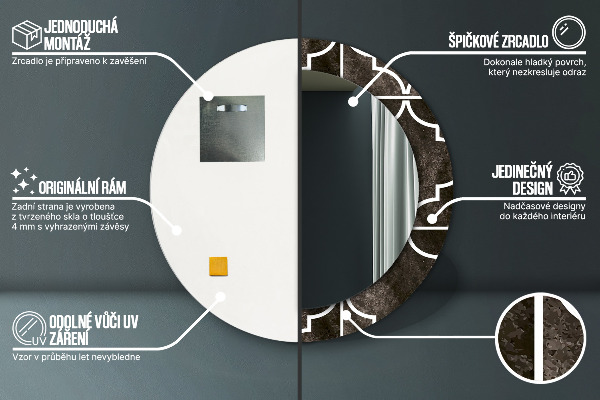 Oglinda rotunda rama cu imprimeu Placi antice