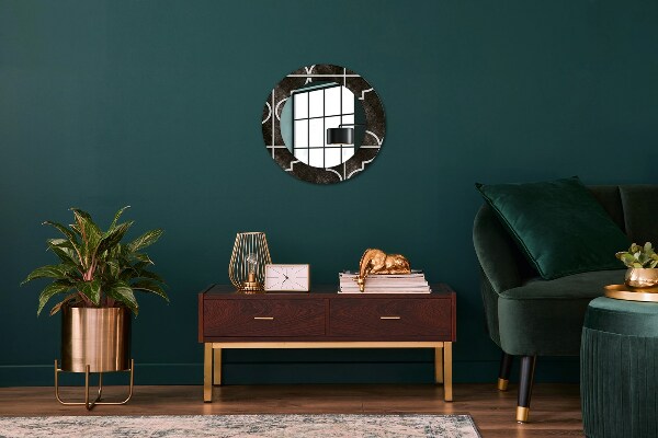 Oglinda rotunda rama cu imprimeu Placi antice