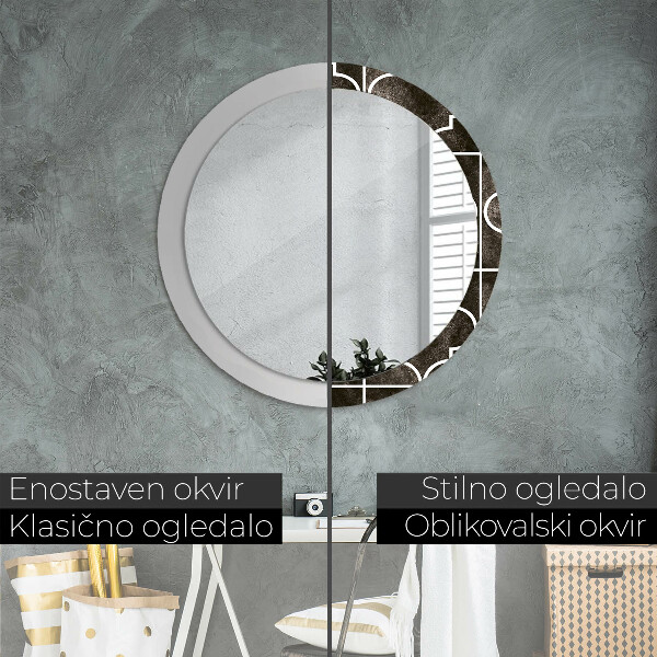 Oglinda rotunda rama cu imprimeu Placi antice