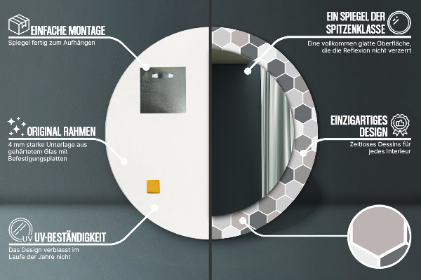 Oglinda rotunda rama cu imprimeu Model hexagonal