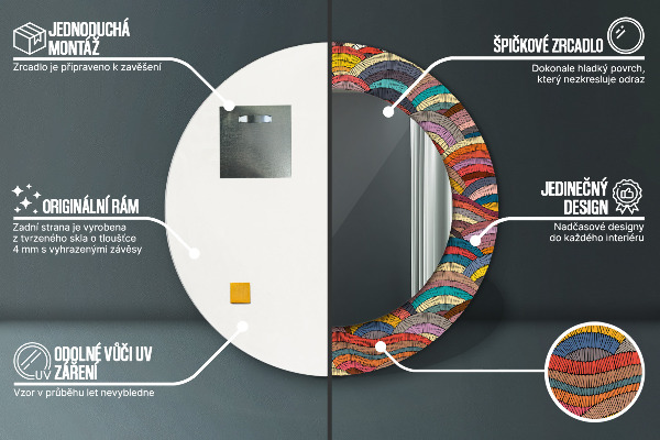 Oglinda rotunda rama cu imprimeu Ornament boemic