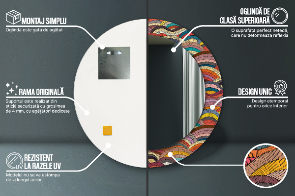 Oglinda rotunda rama cu imprimeu Ornament boemic