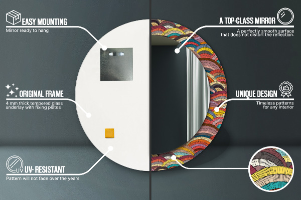 Oglinda rotunda rama cu imprimeu Ornament boemic