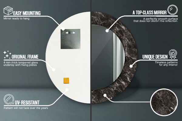 Oglinda rotunda rama cu imprimeu Marmură neagră