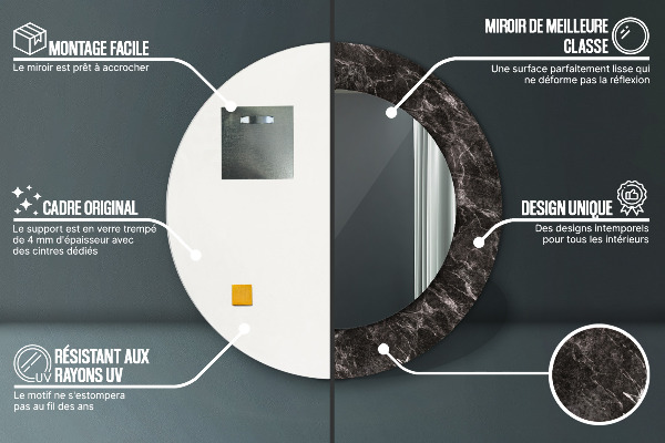 Oglinda rotunda rama cu imprimeu Marmură neagră