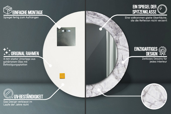 Oglinda rotunda rama cu imprimeu Marmură albă