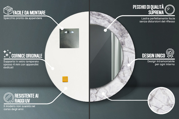 Oglinda rotunda rama cu imprimeu Marmură albă