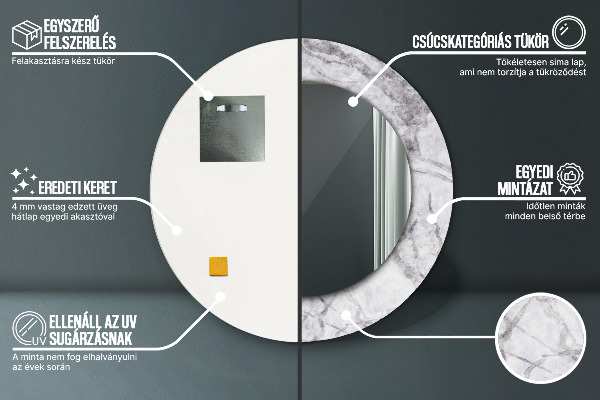 Oglinda rotunda rama cu imprimeu Marmură albă